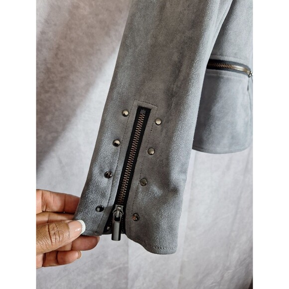 KUT FROM THE KLOTH Faux Suede Eveline Jacket Gray Women's Sz M Moto Biker Grunge - Picture 8 of 11